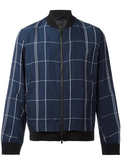Theory Maxi Check Bomber Jacket In Blue