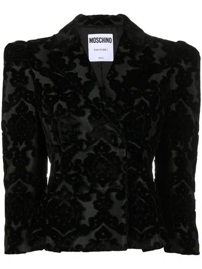 Moschino Short Jacket In Jacquard Velvet In Black