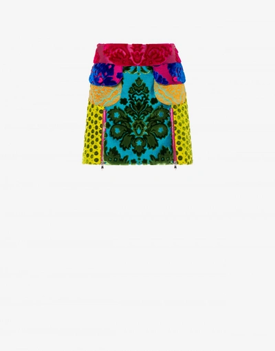 Moschino Patchwork Jacquard Velvet Mini Skirt Tapestry In Multicoloured