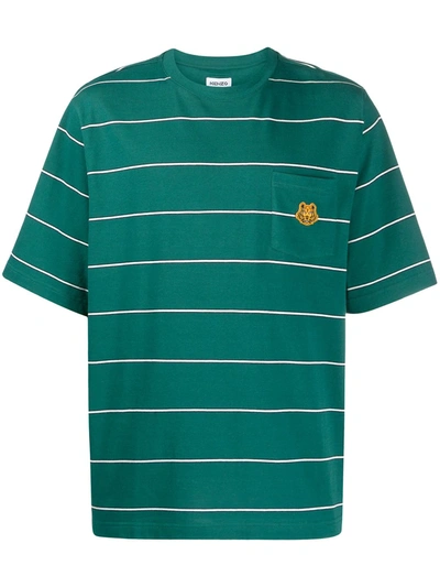 Kenzo Oveersize Stripe Pocket T-shirt In Green