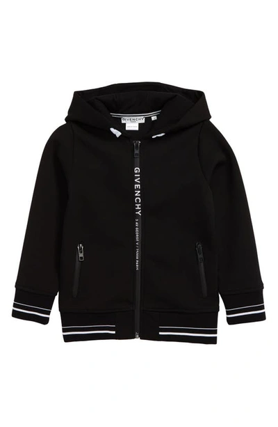 Givenchy Kids' Logo Zip Cotton Blend Hoodie In Black