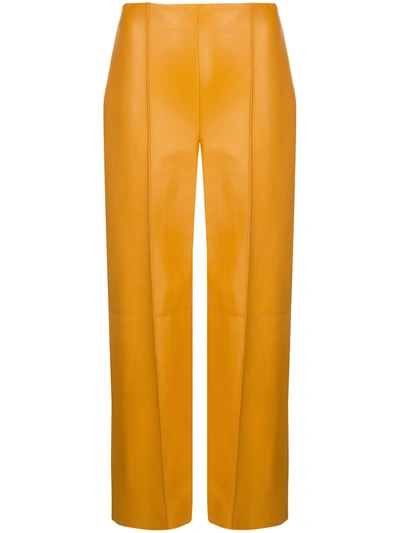 Oscar De La Renta Lambskin Leather Cropped Trousers In Yellow