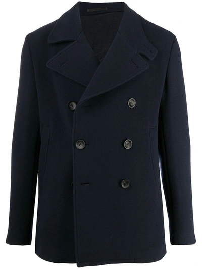 Giorgio Armani Double Breasted Short Coat In Blue