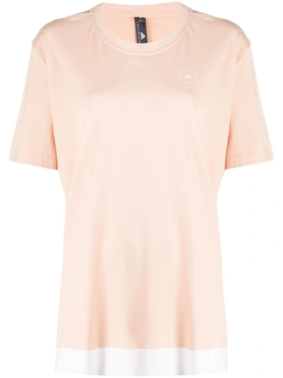Adidas By Stella Mccartney Contrast-hem Organic-cotton T-shirt In Neutrals