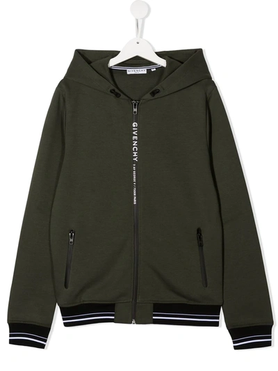 Givenchy Teen Zip-through Hooded Sweatshirt In Green
