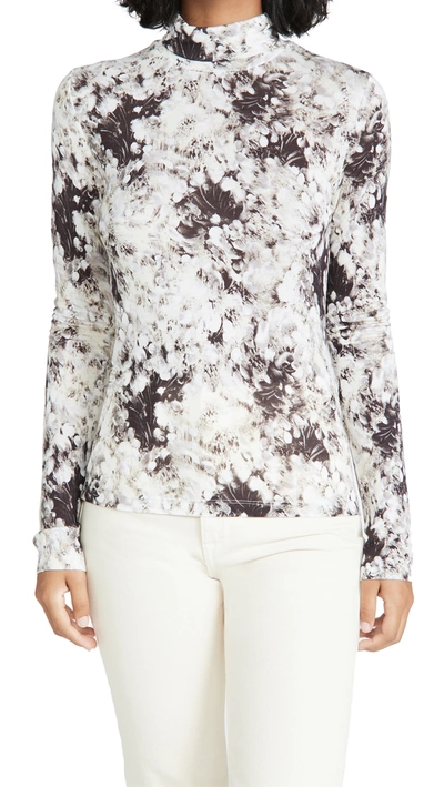 Vince Painted Crema Floral Print Silk Blouse In Black/ Cream