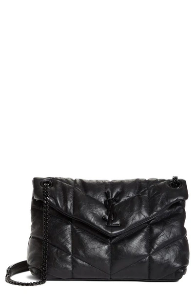 Saint Laurent Small Lou Leather Puffer Bag In Noir