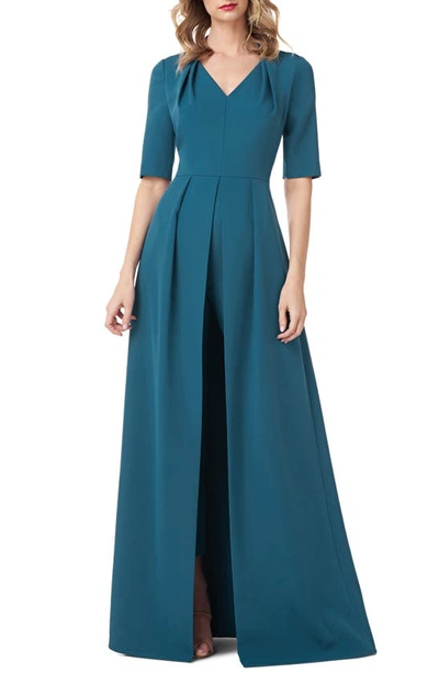 green emerald velvet dress Haley Overlap Floral Maxi Romper Dress In Cream White – The Design Closets main image 0