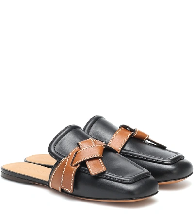 Loewe Gate Topstitched Two-tone Leather Loafers In Nero