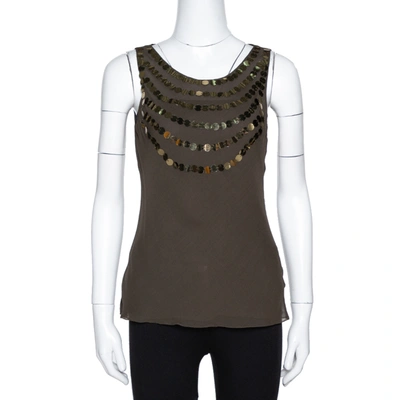 Pre-owned Joseph Olive Green Silk Sequin Embellished Sleeveless Top S