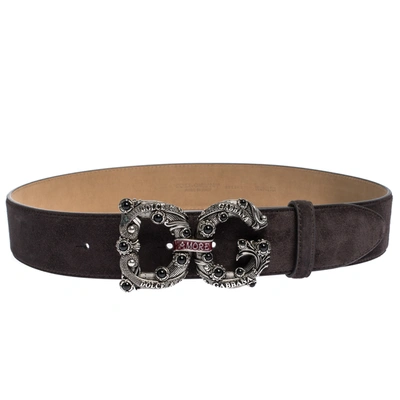 Pre-owned Dolce & Gabbana Dark Brown Suede Leather Dg Amore Logo Belt 90cm