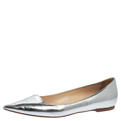 Pre-owned Jimmy Choo Metallic Silver Leather Attila Ballet Flats Size 38.5