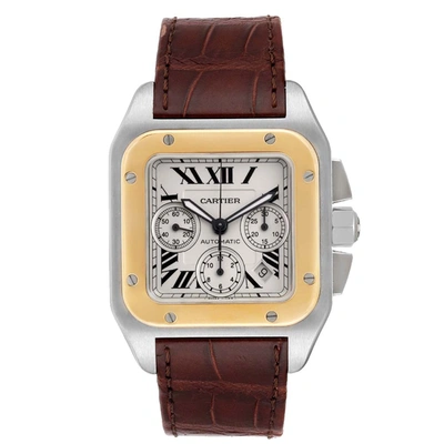 Pre-owned Cartier Silver 18k Yellow Gold And Stainless Steel Santos 100 W20091x7 Automatic Men's Wristwatch 55 X 41.5 