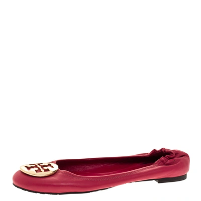 Pre-owned Tory Burch Pink Leather Scrunch Ballet Flats Size 40.5