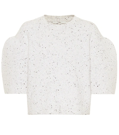 Tibi Cropped Mélange Wool-blend Sweater In White