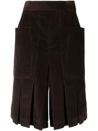 Victoria Beckham Women's Pleated Cotton Corduroy Culottes In Brown