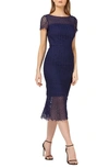 Kay Unger Floral Lace Midi Dress In Navy
