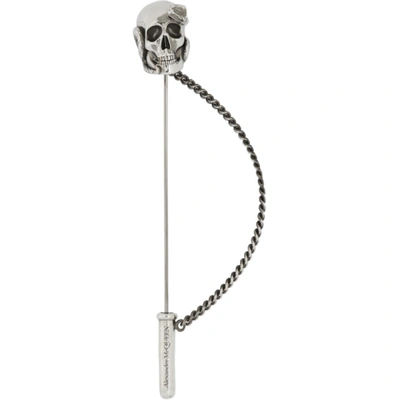 Alexander Mcqueen Silver Skull & Snake Lapel Pin In 0446 Silvbr