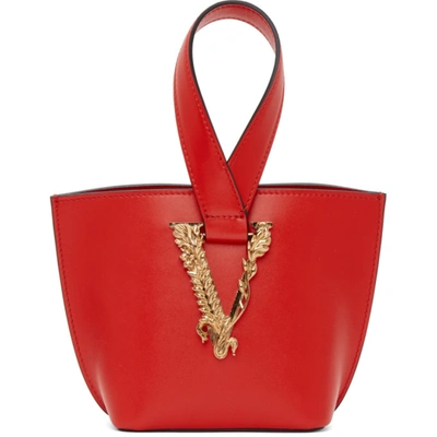 Versace Mini Virtus Top-handle Bucket Bag In Dzrot Red