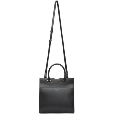 Saint Laurent Uptown Small Textured-leather Tote In 1000 Black