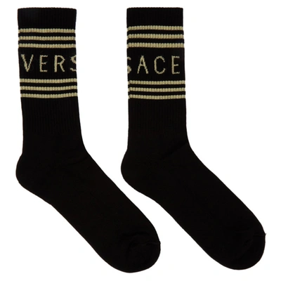 Versace Black And Gold Logo Socks In I450 Black