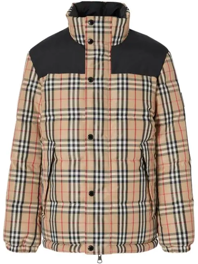 Burberry Reversible Vintage Check Down Puffer Coat In Neutrals