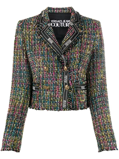 Versace Jeans Couture Tweed Logo Trim Jacket In Multi