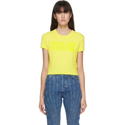 Versace Jeans Couture Yellow Cropped Logo T-shirt In E119 Green