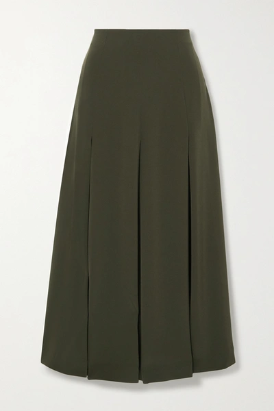 Co Pleated Crepe Midi Skirt In Dark Green