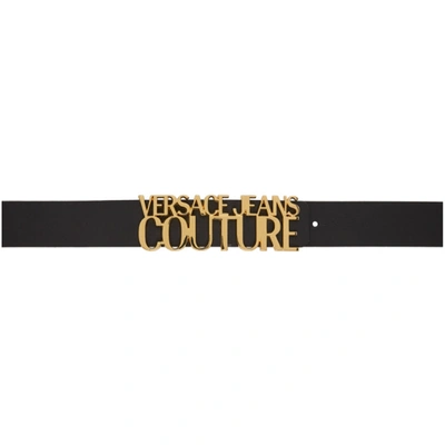 Versace Jeans Couture Black Leather Logo Belt In E899 Black