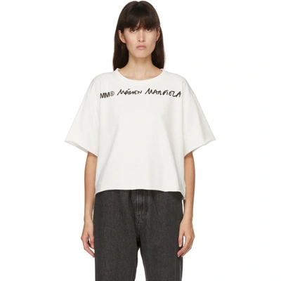 Mm6 Maison Margiela Off-white Logo Cropped T-shirt In 101 Offwhit