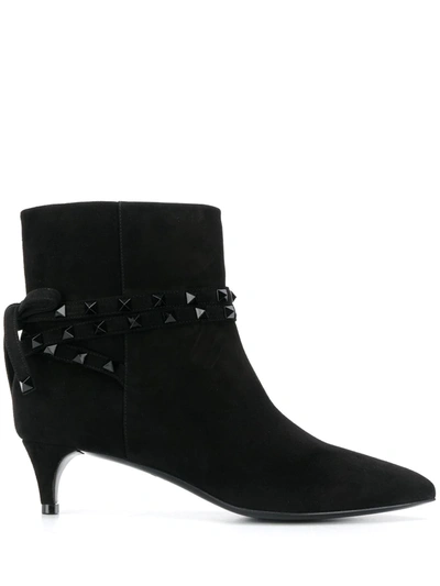 Valentino Garavani Rockstud Suede Ankle Boots In Black | ModeSens