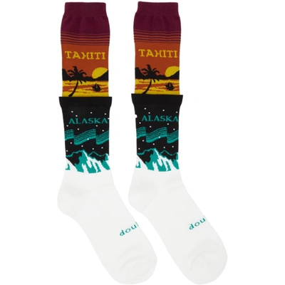 Doublet Layered Style Intarsia Knit Socks In Temperature