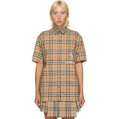 Burberry Vintage Check Unicorn Short-sleeve Shirt In A7028 Beige