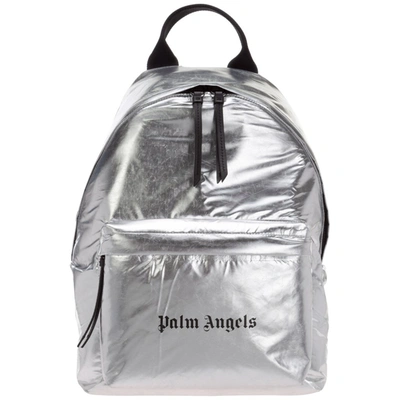 Palm Angels Laminated Fabric Backpack In Silver