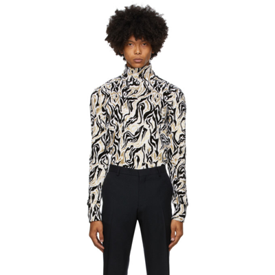 Paco Rabanne Abstract-jacquard Stand-collar Sweater In V712 Gldwht