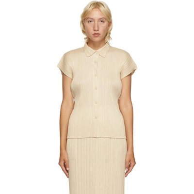 Issey Miyake Pleats Please  Beige Pleated Short Sleeve Shirt In 04 Ivory