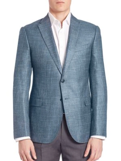 Giorgio Armani Bamboo Windowpane Sportcoat In Blue Grey