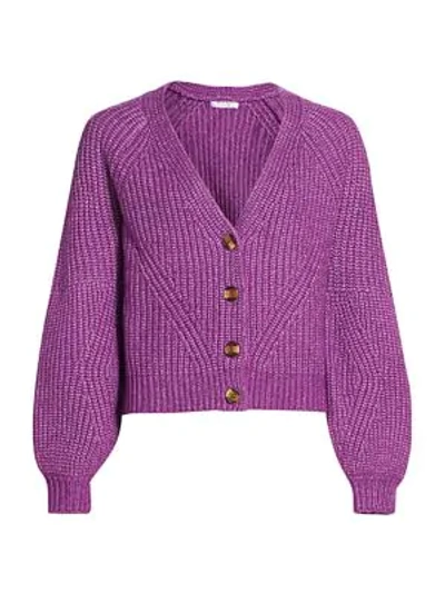 Design History Knit Puff-sleeve Cardigan In Purple