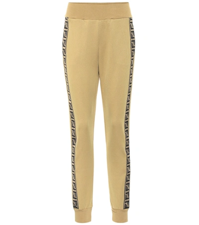 Fendi Logo Cotton-blend Trackpants In Gold