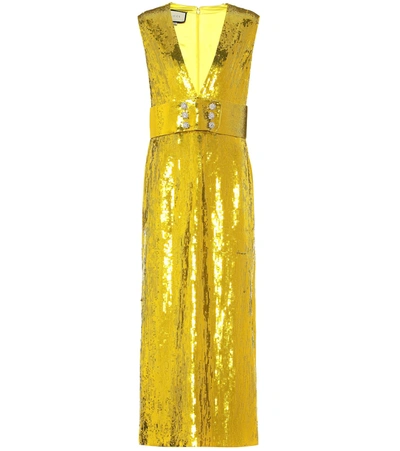 Gucci Sequined Silk Satin Gown In Gold