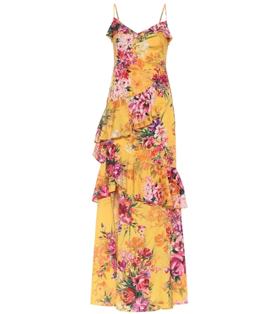 Marchesa Notte Ruffled Floral-print Crepe De Chine Gown In Marigold