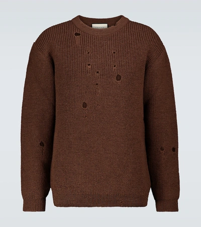 Gucci Rib Knit Wool Oversize Jumper In Brown