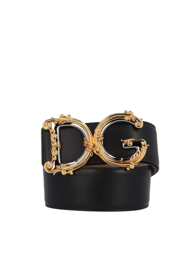 Dolce & Gabbana Dg Baroque Logo Belt In Black In Negro