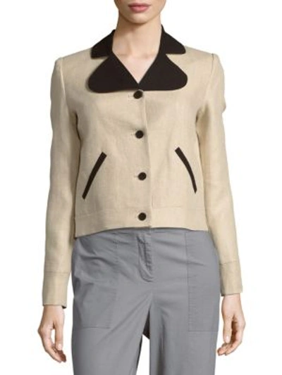 Carven Long-sleeve Linen Jacket In Beige