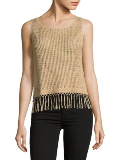 Alice And Olivia Tressa Fringed Knit Top In Natural