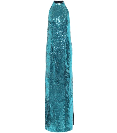 Galvan Oceana Halterneck Sequinned Dress In Blue