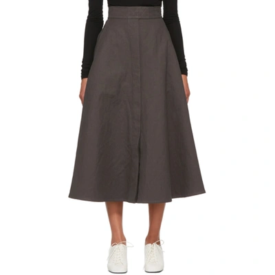 Lemaire High-rise Linen-blend Canvas Midi Skirt In 959 Zinc