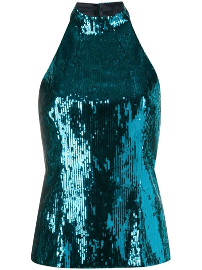 Galvan Oceana Halterneck Sequinned Top In Blue