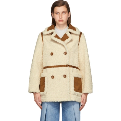 Stand Studio Chloe Faux-shearling Double-breasted Pea Coat In Beige